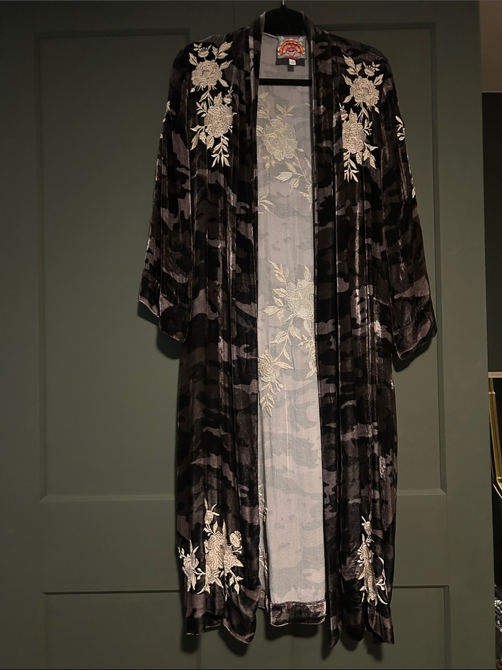 Johnny Was Black Velvet Embroidered Kimono Coat